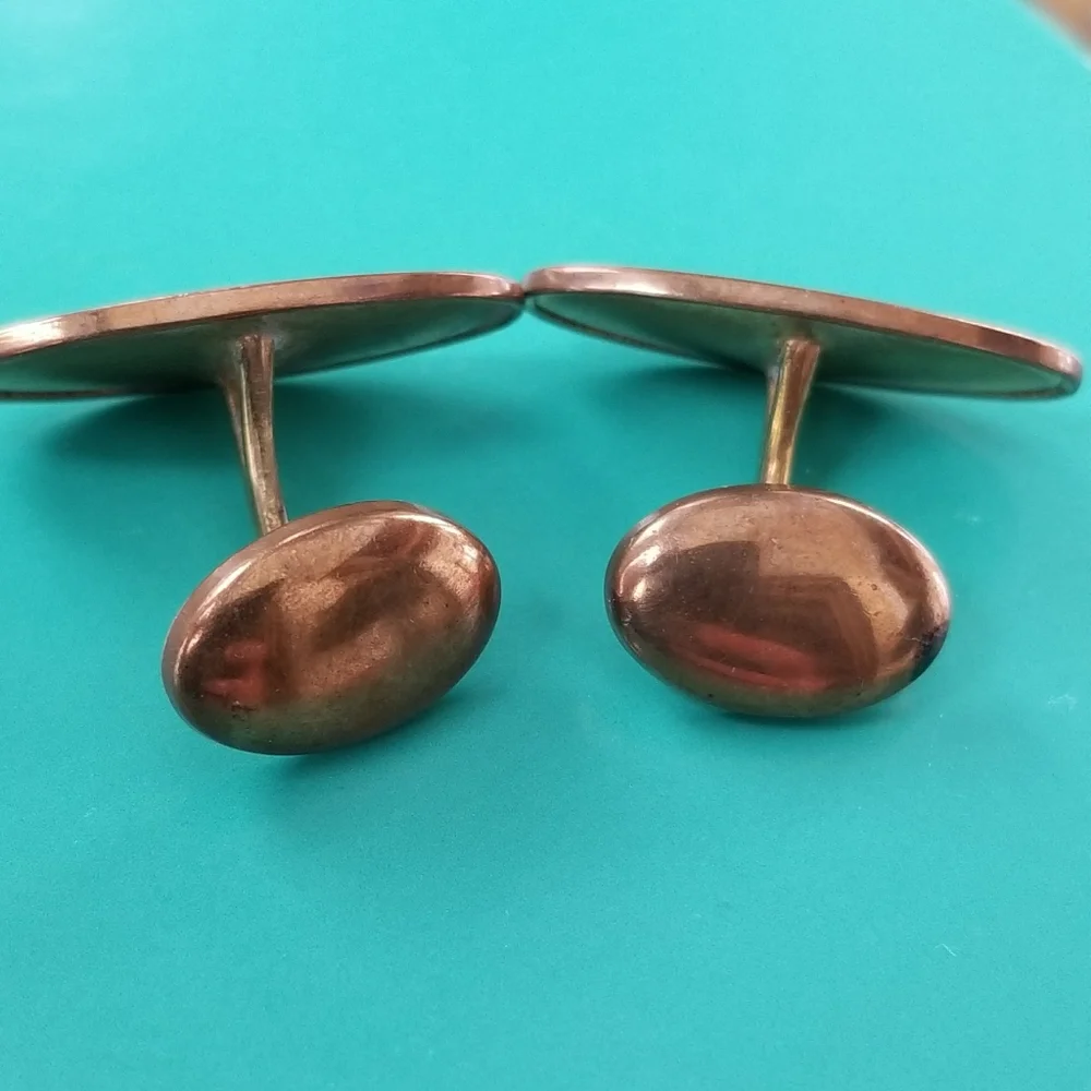 Vintage etched oval cuff links cufflink gold tone
